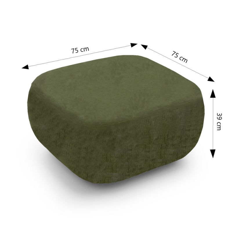 Pouf CARLOTTA tissu chenille vert kaki