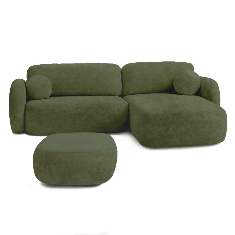 Pouf CARLOTTA tissu chenille vert kaki