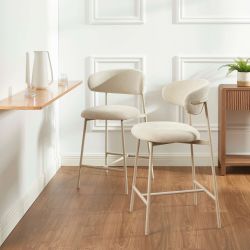 Lot de 2 tabourets GALLY tissu beige et pied métal beige