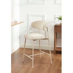 Lot de 2 tabourets GALLY tissu beige et pied métal beige