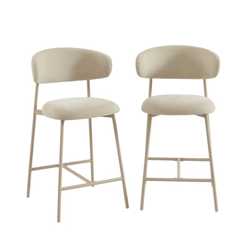 Lot de 2 tabourets GALLY tissu beige et pied métal beige