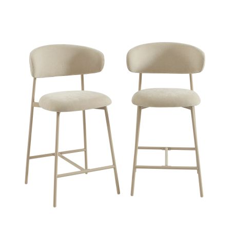 Lot de 2 tabourets GALLY tissu beige et pied métal beige