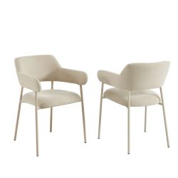 Lot de 2 fauteuils repas IVAN tissu beige glacé pieds métal beige