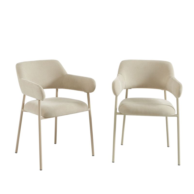 Lot de 2 fauteuils repas IVAN tissu beige glacé pieds métal beige