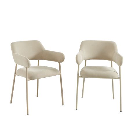 Lot de 2 fauteuils repas IVAN tissu beige glacé pieds métal beige