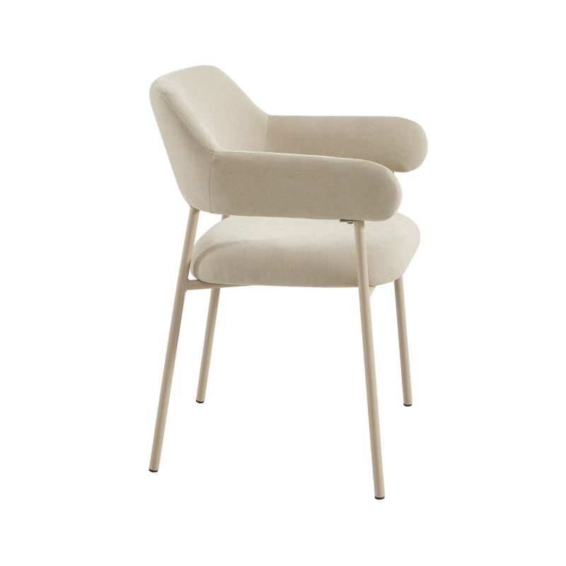Lot de 2 fauteuils repas IVAN tissu beige glacé pieds métal beige