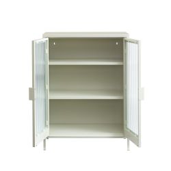 Buffet PANTONE beige sable portes en verre cannelé 75cm