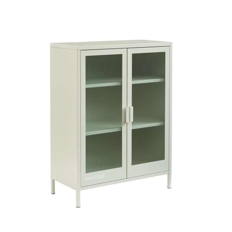 Buffet PANTONE beige sable portes en verre cannelé 75cm