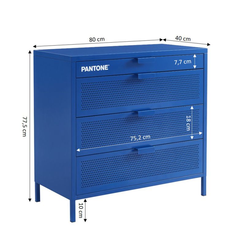 Commode PANTONE métal 4 tiroirs bleu électrique 80 cm