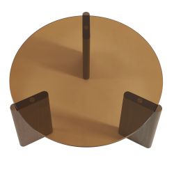 Table basse OLIE verre trempé caramel et placage noyer 75cm