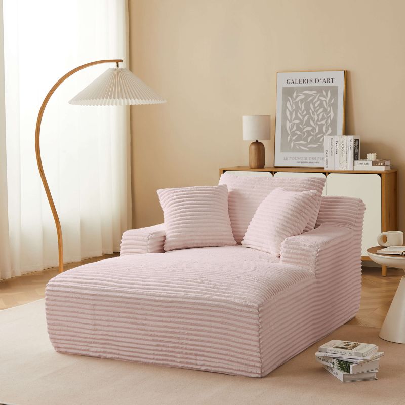 Canapé droit profond fixe et compressé KENEDY 1 place velours côtelé rose