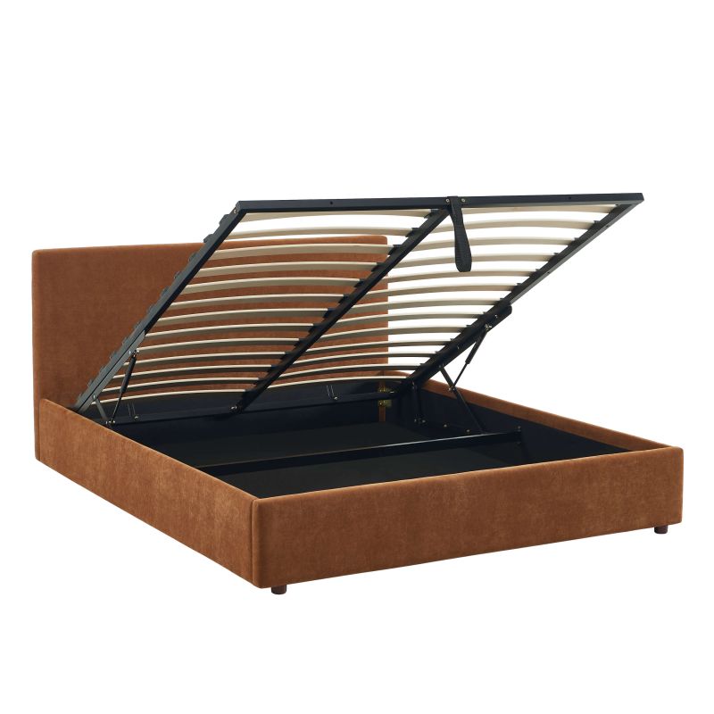 Lit coffre VANIA en tissu marron 160 x 200 cm sommier inclus