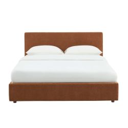 Lit coffre VANIA en tissu marron 160 x 200 cm sommier inclus