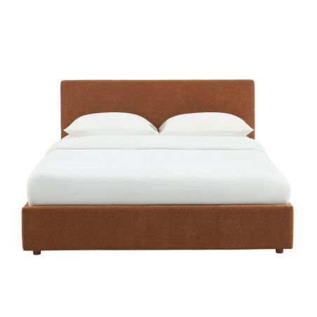 Lit coffre VANIA en tissu marron 160 x 200 cm sommier inclus