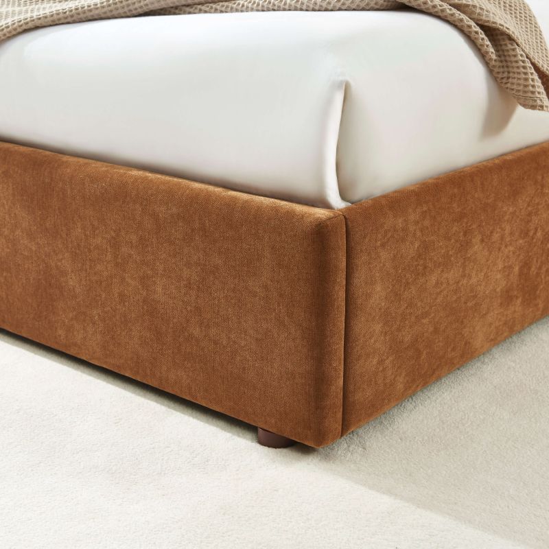 Lit coffre VANIA en tissu marron 160 x 200 cm sommier inclus