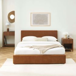 Lit coffre VANIA en tissu marron 160 x 200 cm sommier inclus