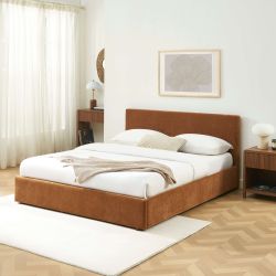 Lit coffre VANIA en tissu marron 160 x 200 cm sommier inclus