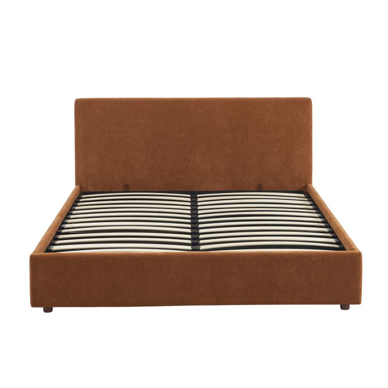 Lit coffre VANIA en tissu marron 160 x 200 cm sommier inclus