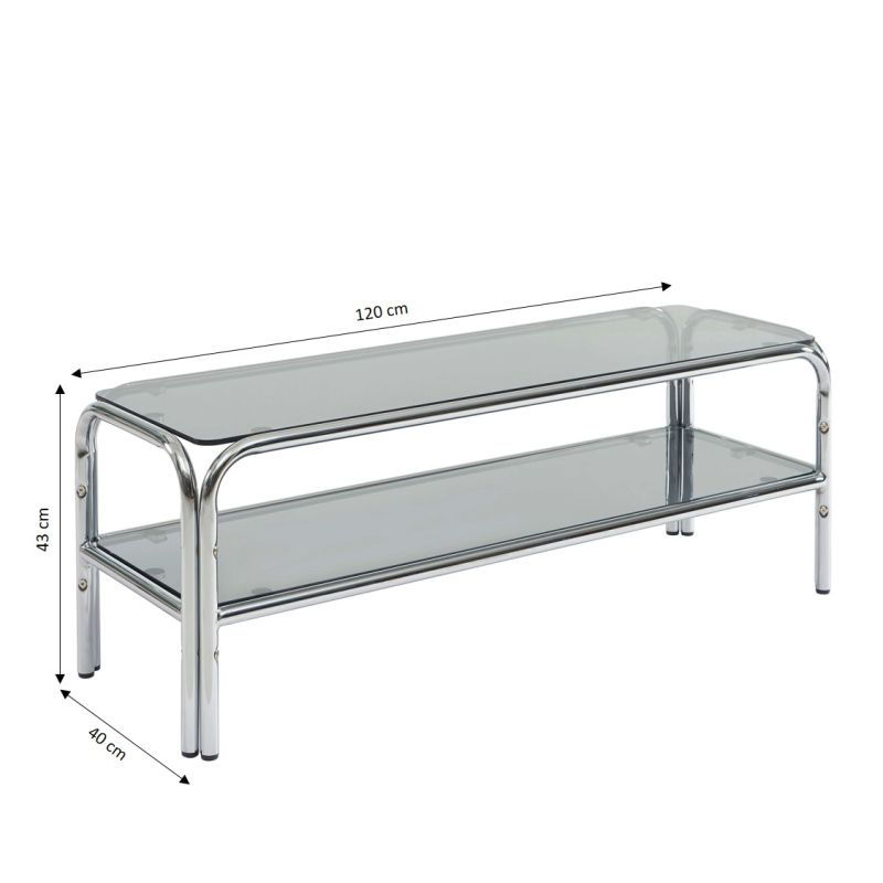 Meuble TV MAGGY verre trempé noir structure en chrome