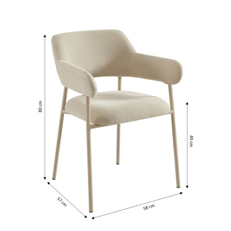 Lot de 2 fauteuils repas IVAN tissu beige glacé pieds métal beige