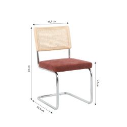Lot de 2 chaises ELLA cannage et tissu bordeaux pieds métal chromé