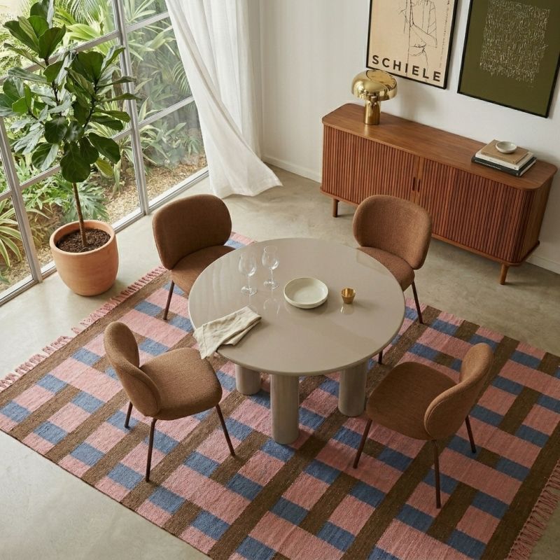 Table de séjour ronde NORI laquée brillante beige 120cm