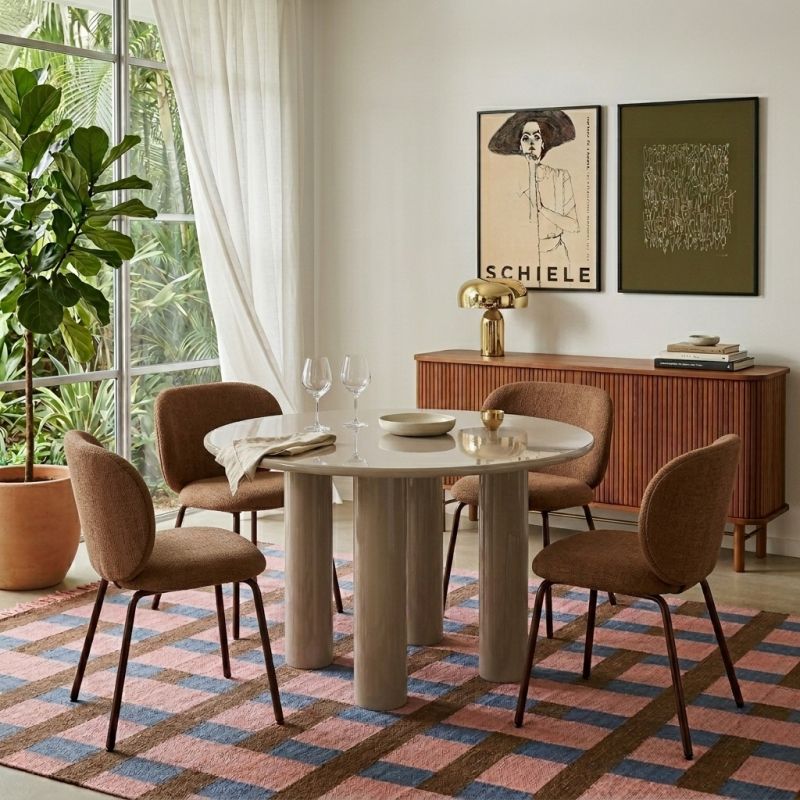 Table de séjour ronde NORI laquée brillante beige 120cm