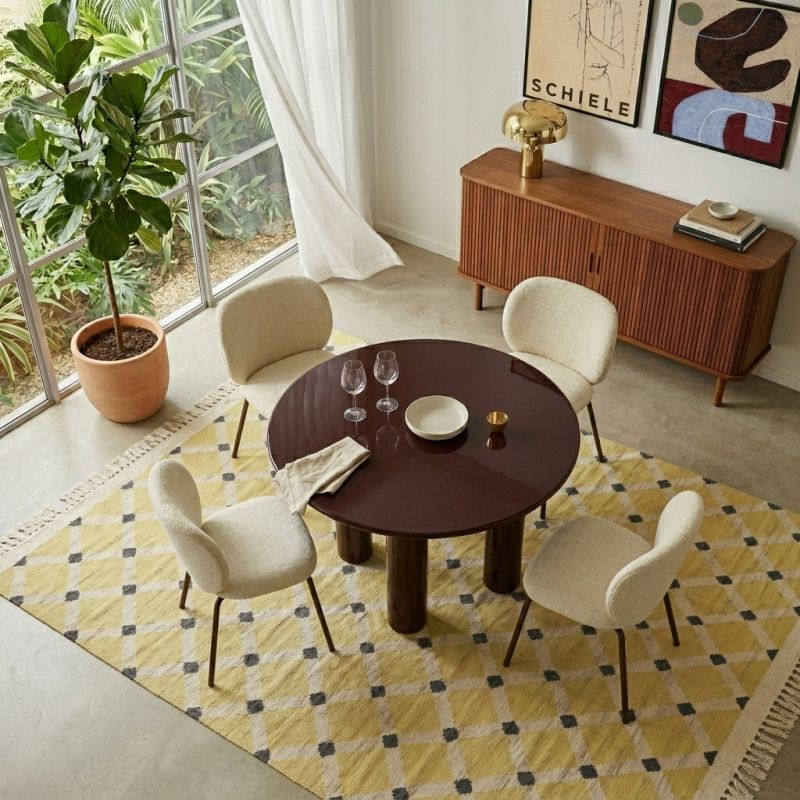 Table de séjour ronde NORI laquée brillante marron 120cm