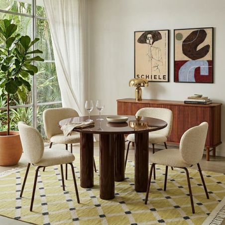 Table de séjour ronde NORI laquée brillante marron 120cm