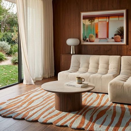 Table basse LOFA placage noyer et plateau céramique effet travertin 80cm