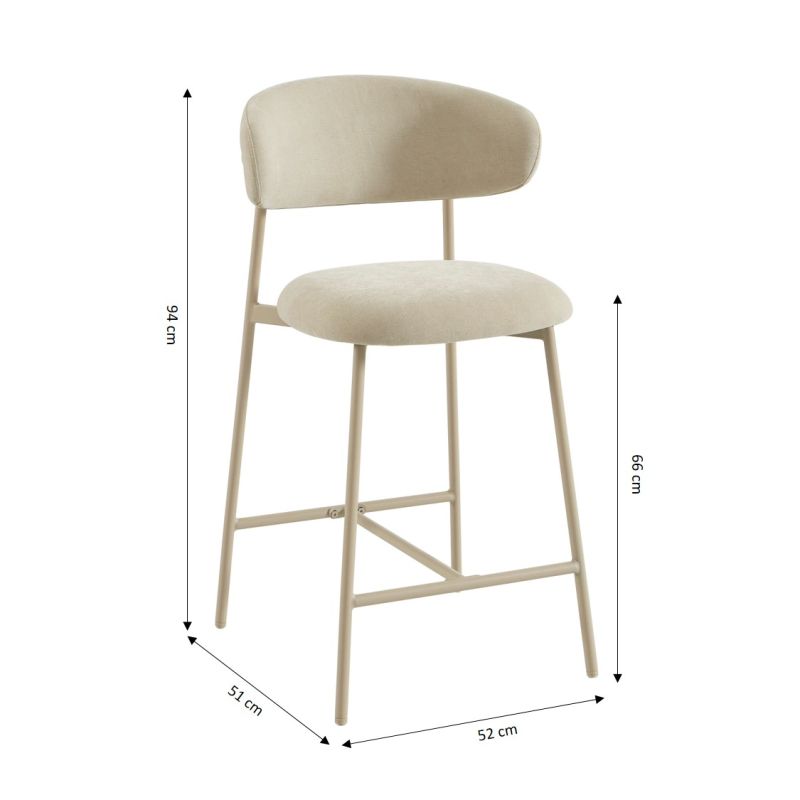 Lot de 2 tabourets GALLY tissu beige et pied métal beige