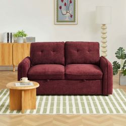 Canapé droit IMPA convertible tissu rouge 2 places