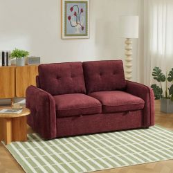 Canapé droit IMPA convertible tissu rouge 2 places