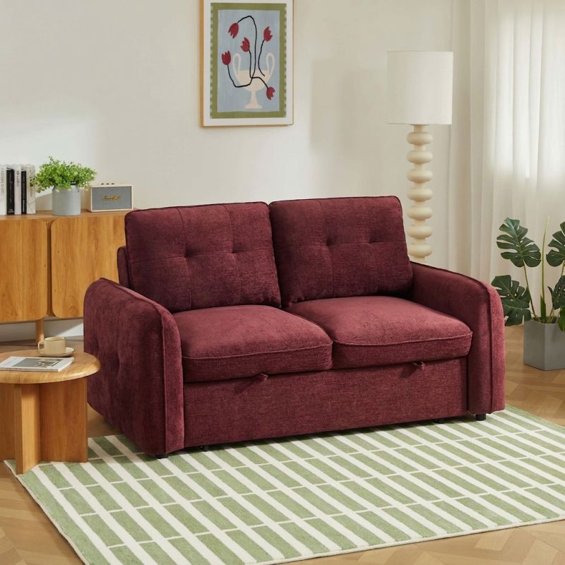 Canapé droit IMPA convertible tissu rouge 2 places