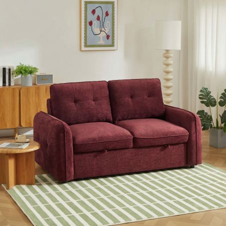 Canapé droit IMPA convertible tissu rouge 2 places