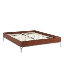 Lit MAGGY 140x190 placage noyer et pieds métal chromé sommier inclus