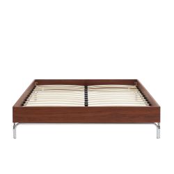 Lit MAGGY 140x190 placage noyer et pieds métal chromé sommier inclus