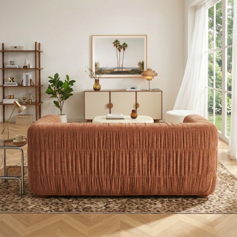 Canapé MARNI 3 places velours plissé épais terracotta