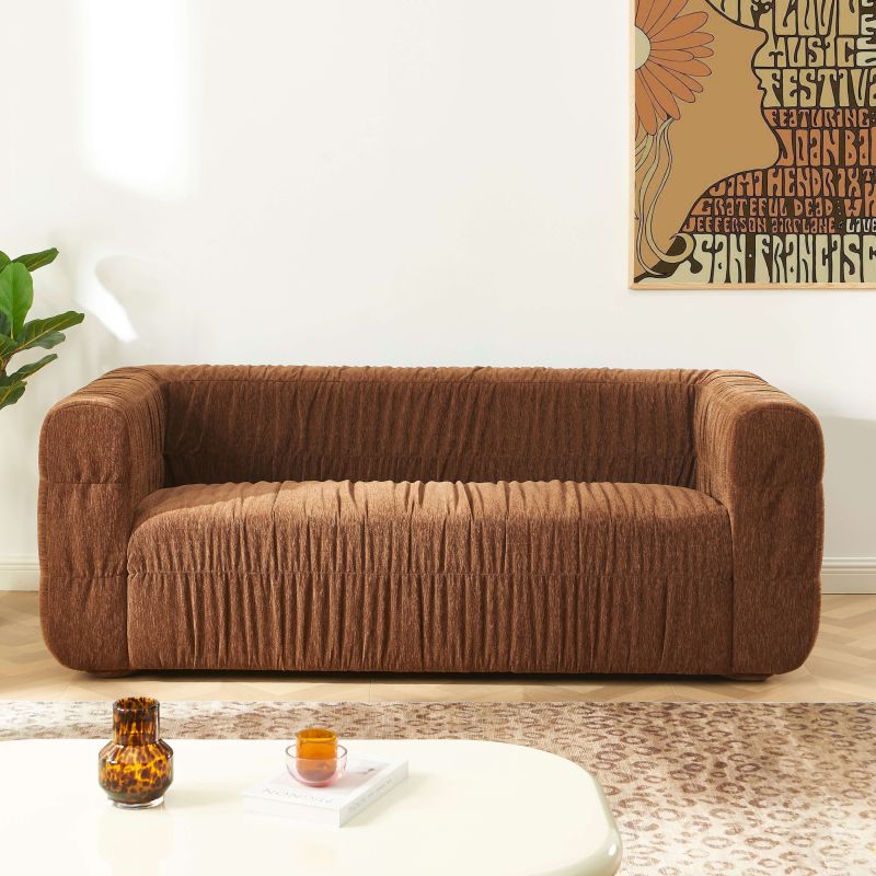 Canapé MARNI 3 places velours plissé épais marron