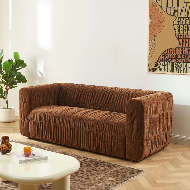 Canapé MARNI 3 places velours plissé épais marron