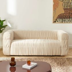 Canapé MARNI 3 places velours plissé épais beige