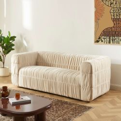 Canapé MARNI 3 places velours plissé épais beige