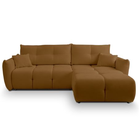 Canapé d'angle convertible et réversible COMO 4 places tissu chenille cognac