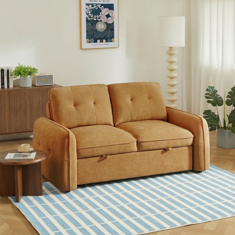 Canapé droit convertible IMPA 2 places tissu chenille orange