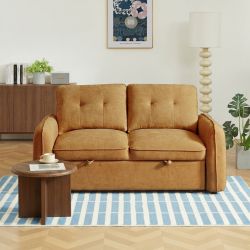 Canapé droit convertible IMPA 2 places tissu chenille orange