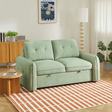 Canapé droit convertible IMPA 2 places tissu chenille vert