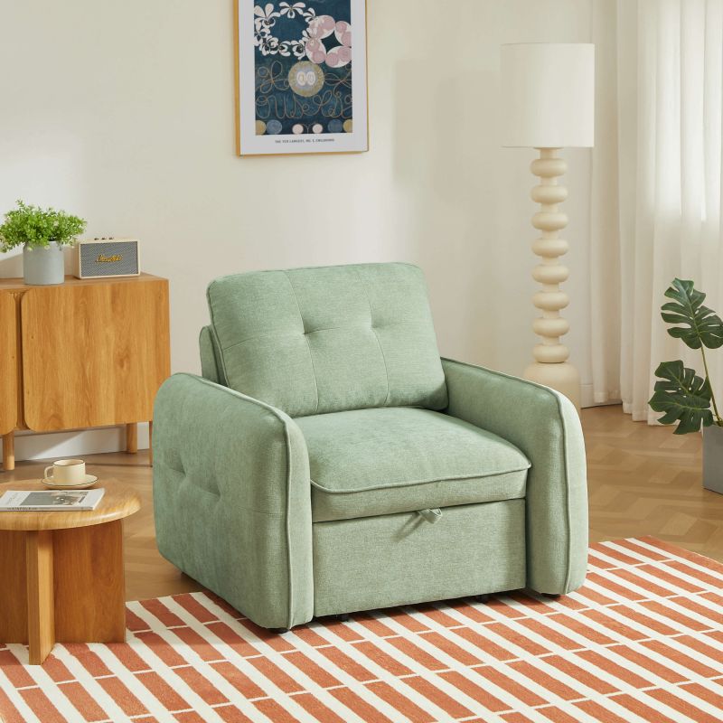 Fauteuil convertible IMPA 1 place tissu chenille vert