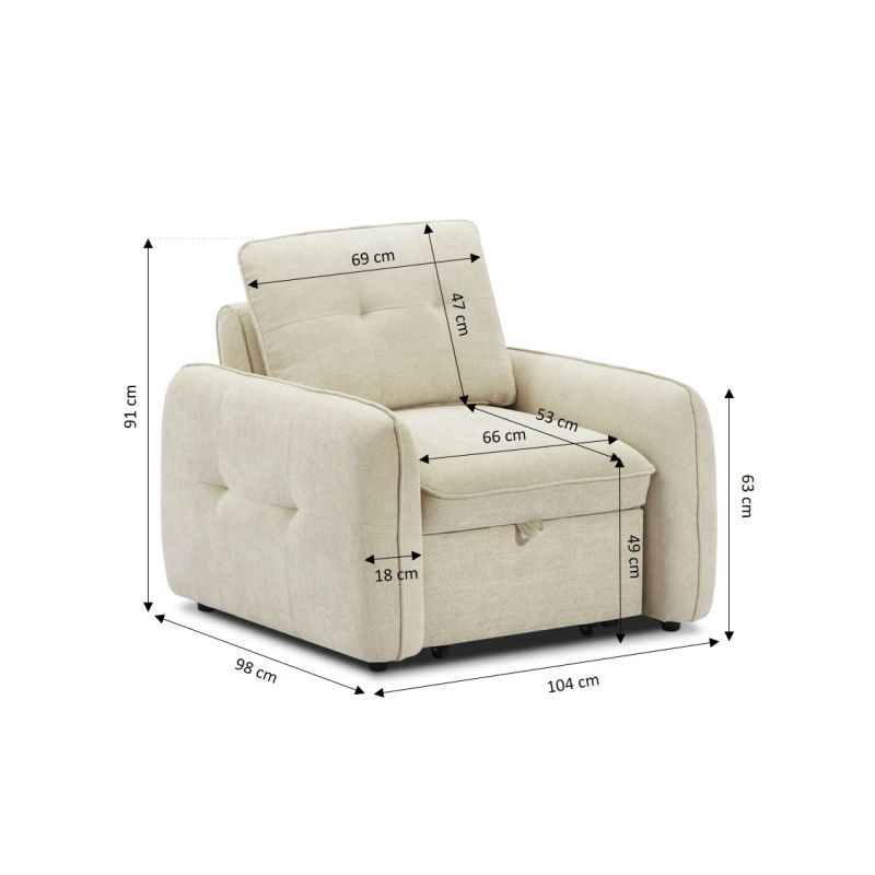 Fauteuil convertible IMPA 1 place tissu chenille beige
