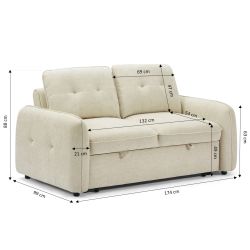 Canapé droit convertible IMPA 2 places tissu chenille beige