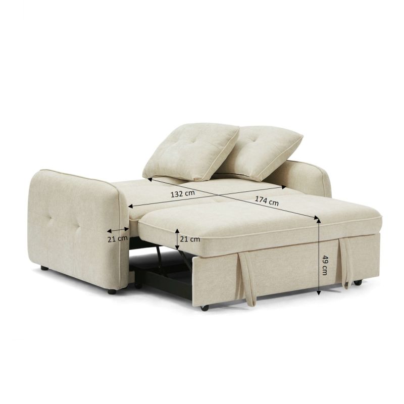 Canapé droit convertible IMPA 2 places tissu chenille beige